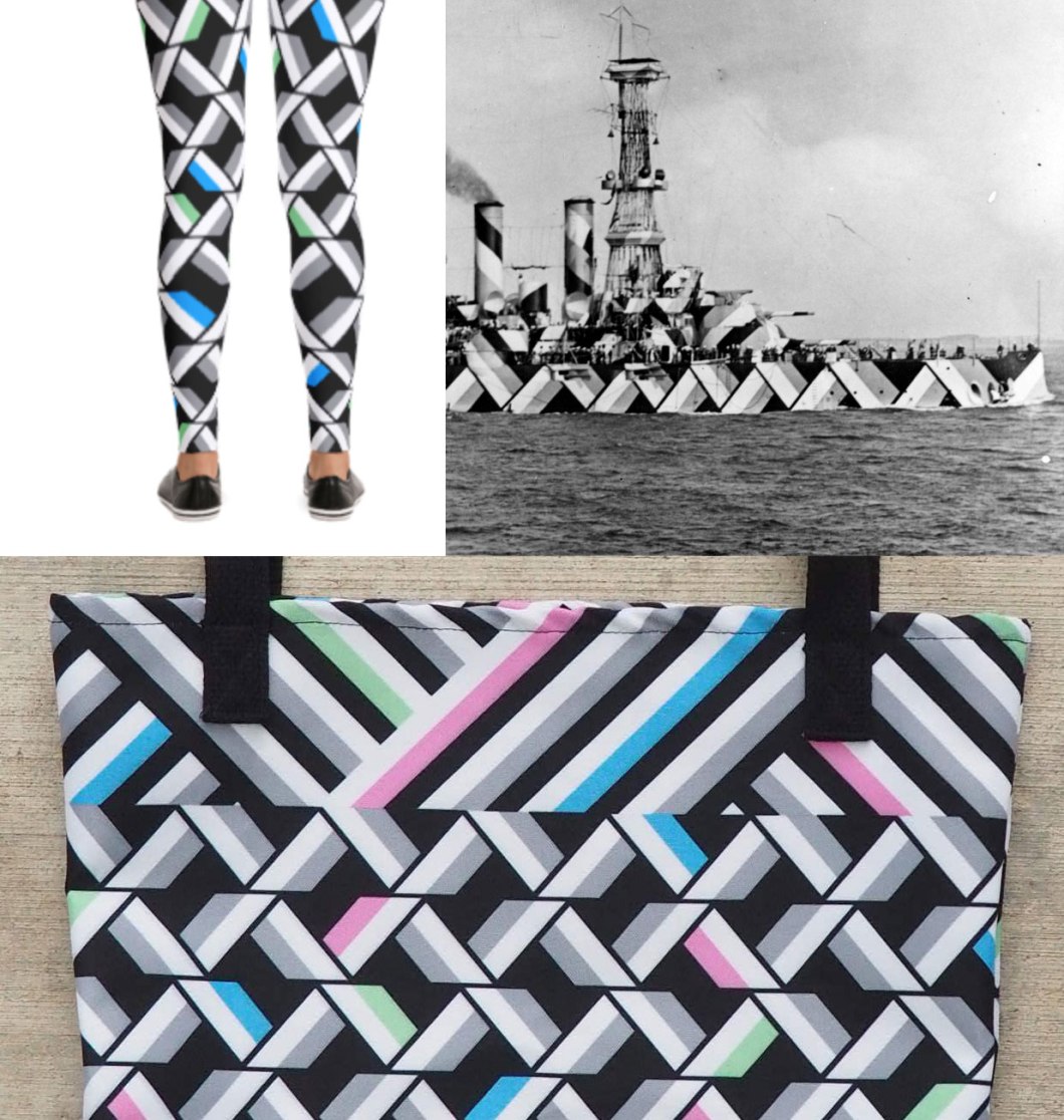 Dazzle camouflage leggings and tote bag